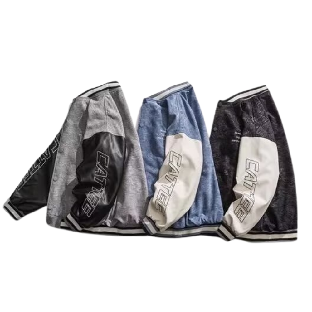 Raglan Patchwork Embroidered Leather Jacket