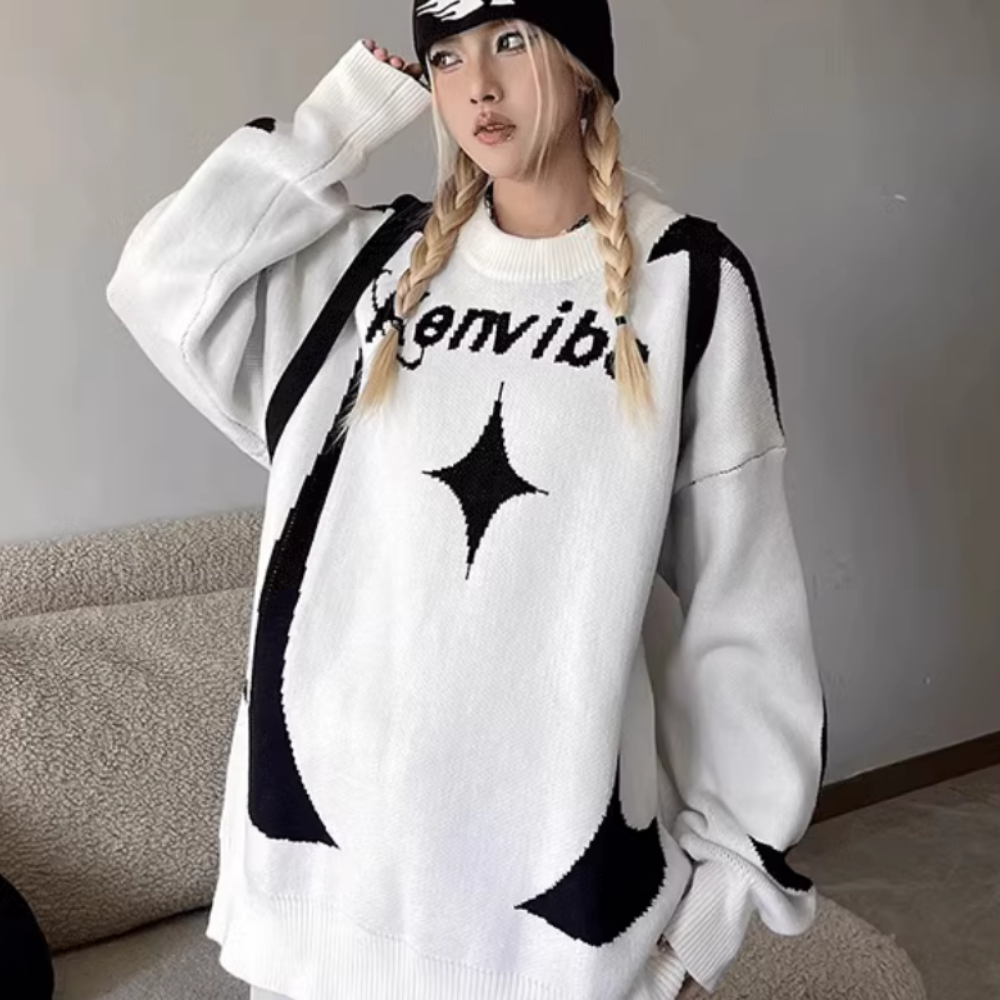 Motorcycle Colorblock Star Sweater