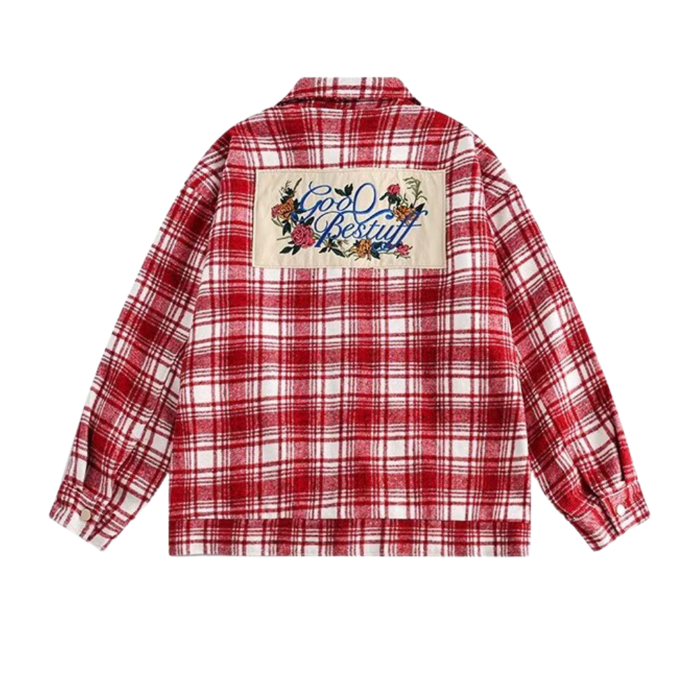 Rose Patch Embroidered Plaid Shirt