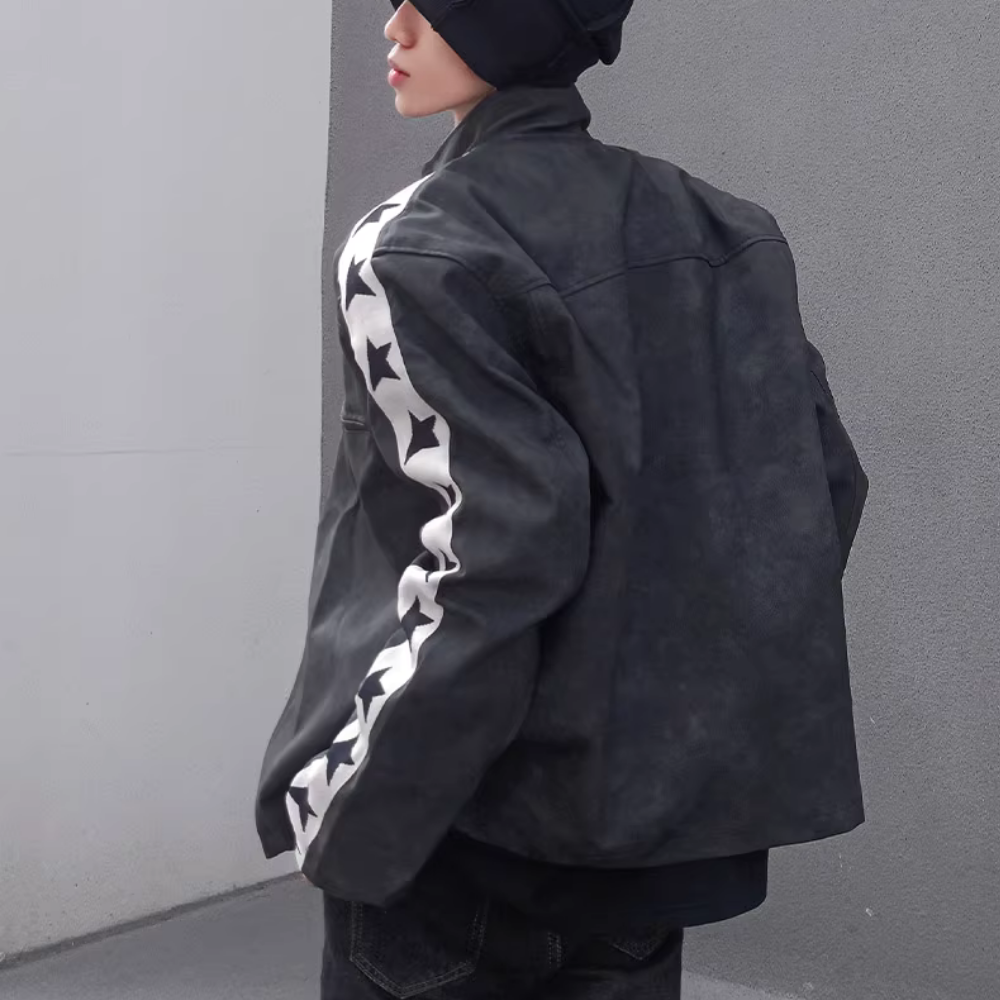Street Stand Collar Star Biker Jacket