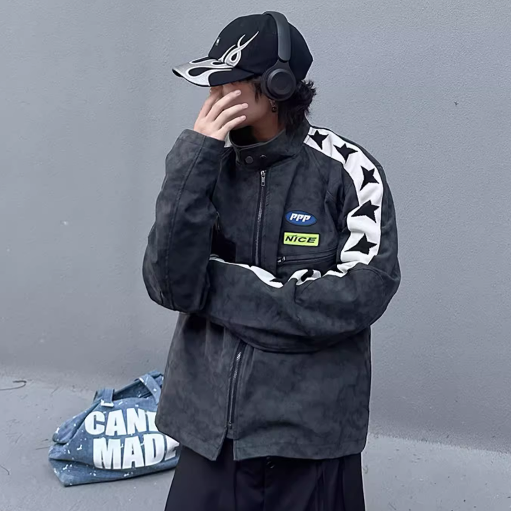 Street Stand Collar Star Biker Jacket
