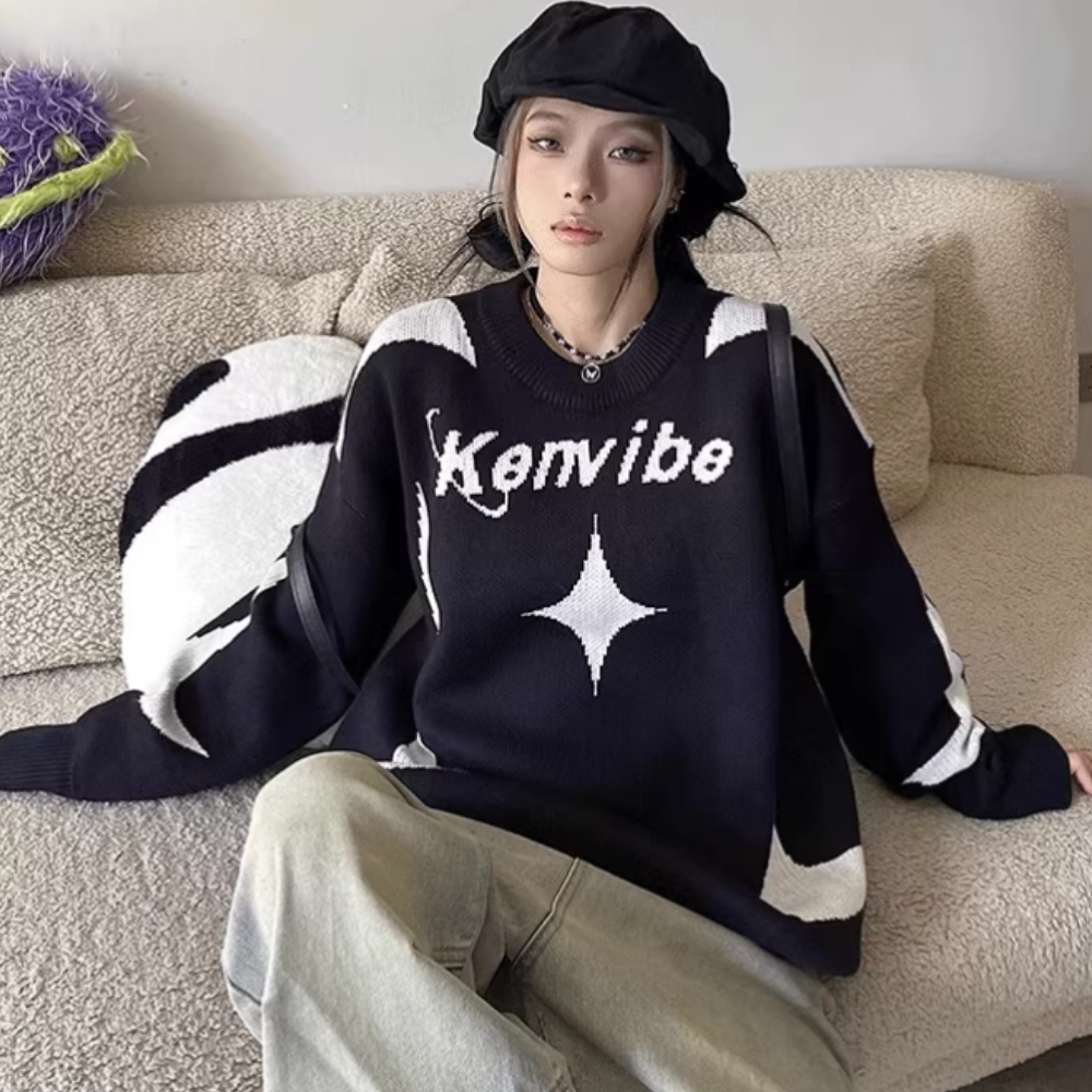 Motorcycle Colorblock Star Sweater