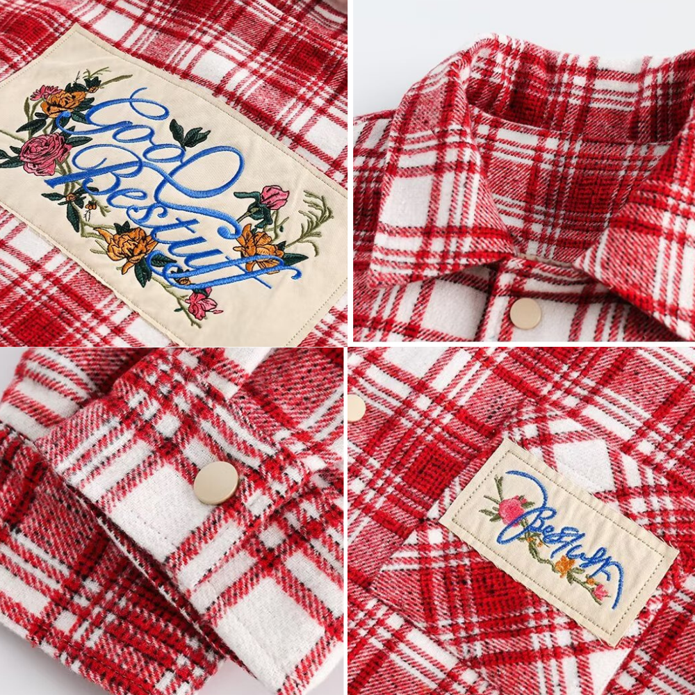 Rose Patch Embroidered Plaid Shirt