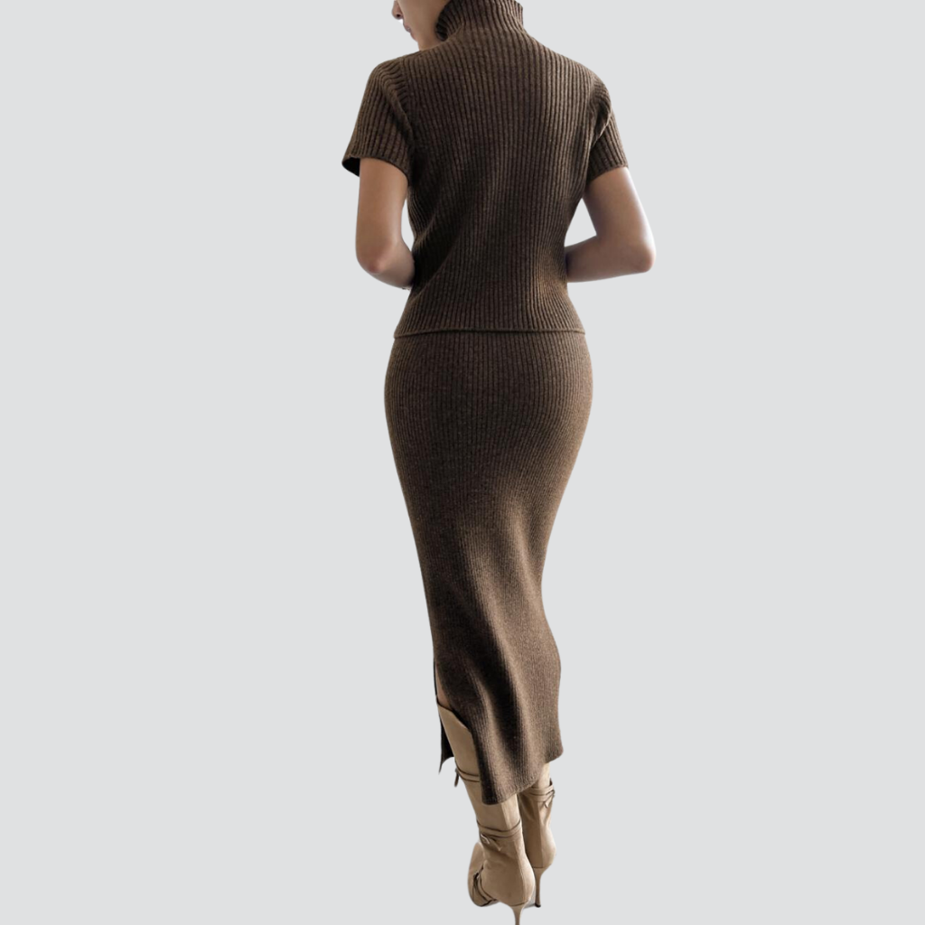 Women's Solid Color Turtleneck Knit Suit