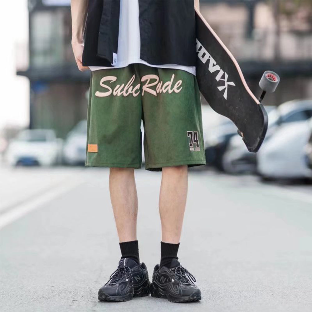 Urban Street Letter Embroidery Suede Shorts