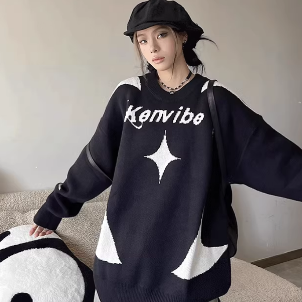 Motorcycle Colorblock Star Sweater