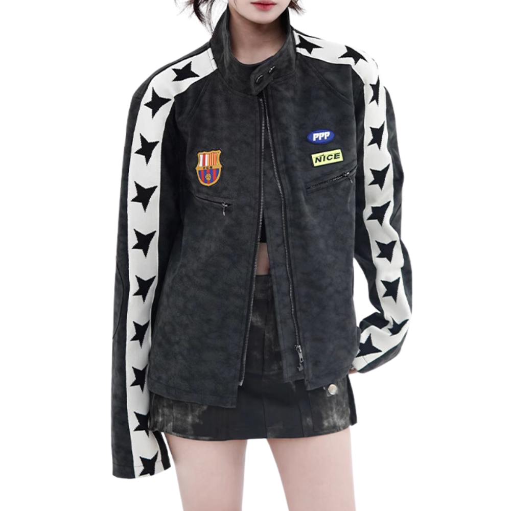 Street Stand Collar Star Biker Jacket