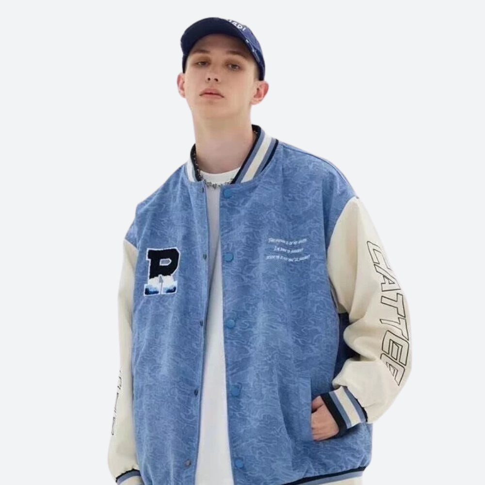 Raglan Patchwork Embroidered Leather Jacket