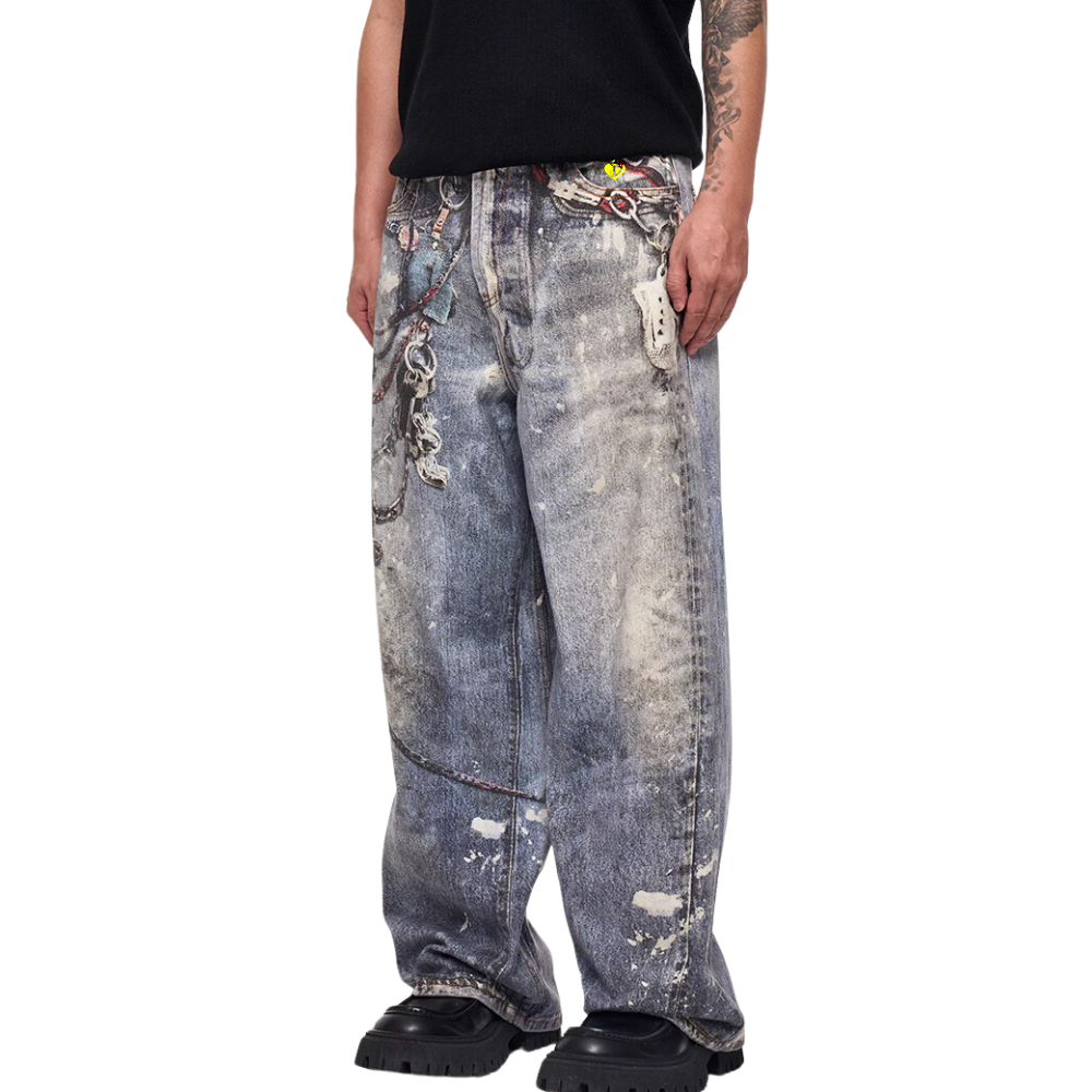 DF | Tie-Dye Chain Digital Print Jeans