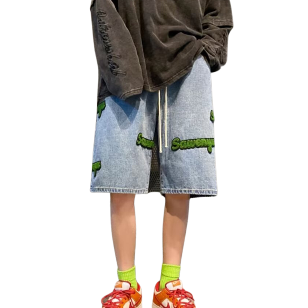 Simple Lettering Towel Embroidered Shorts