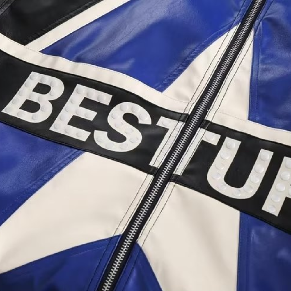 High Street Color Contrast Panel Leather Jacket