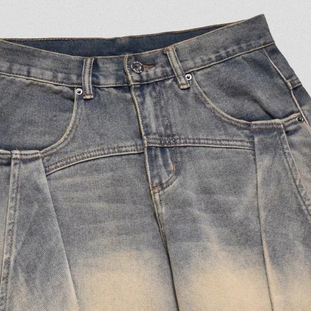 Functional Solid Color Patchwork Jeans