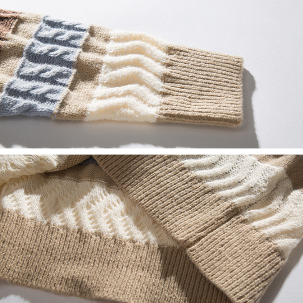 Casual Irregular Contrast Color Crew Neck Sweater