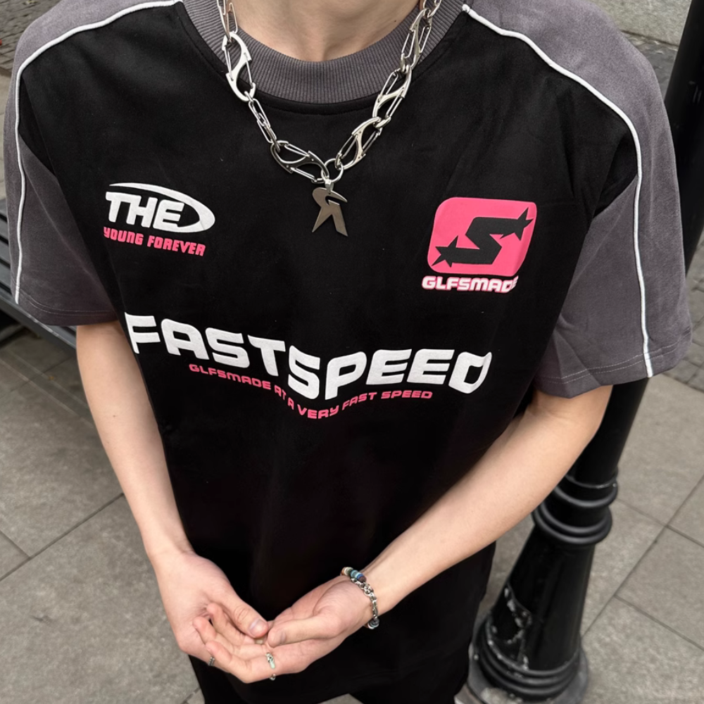 Suede Patchwork Letter T-Shirt