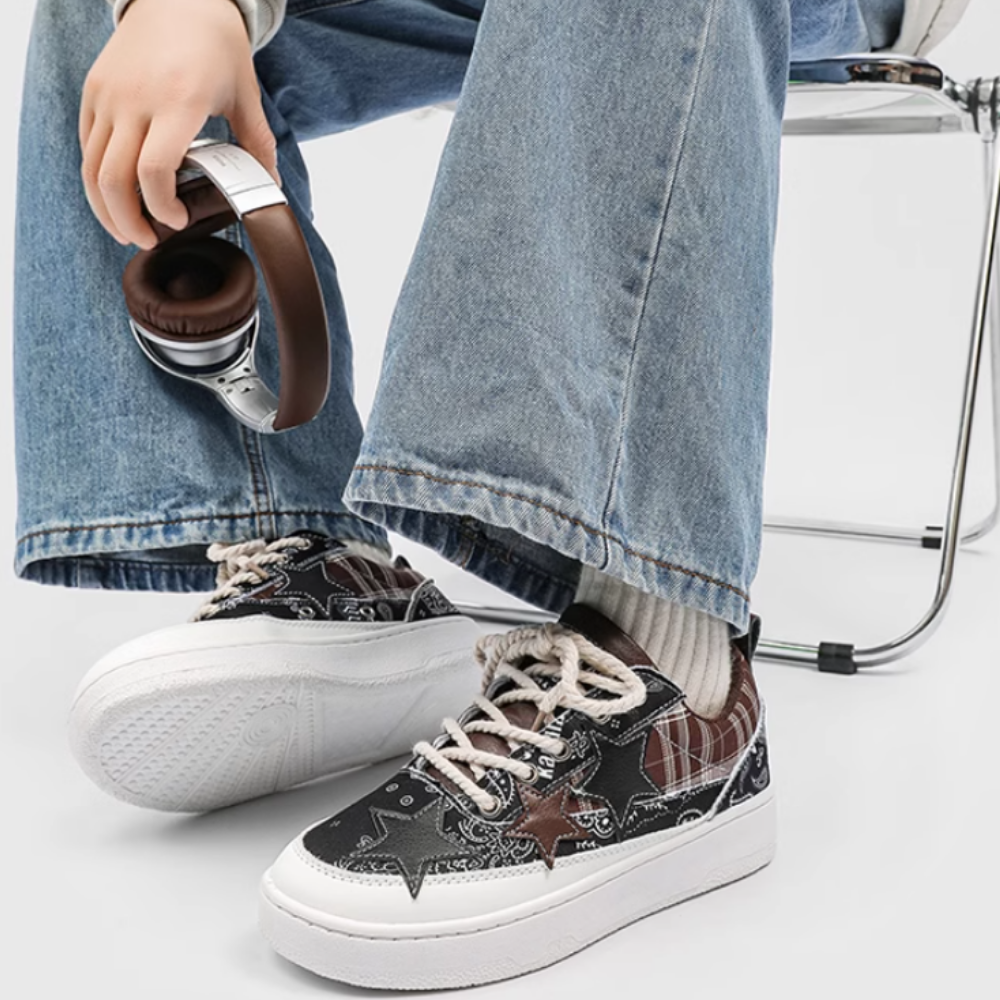 Retro Denim Patch Star Shoes