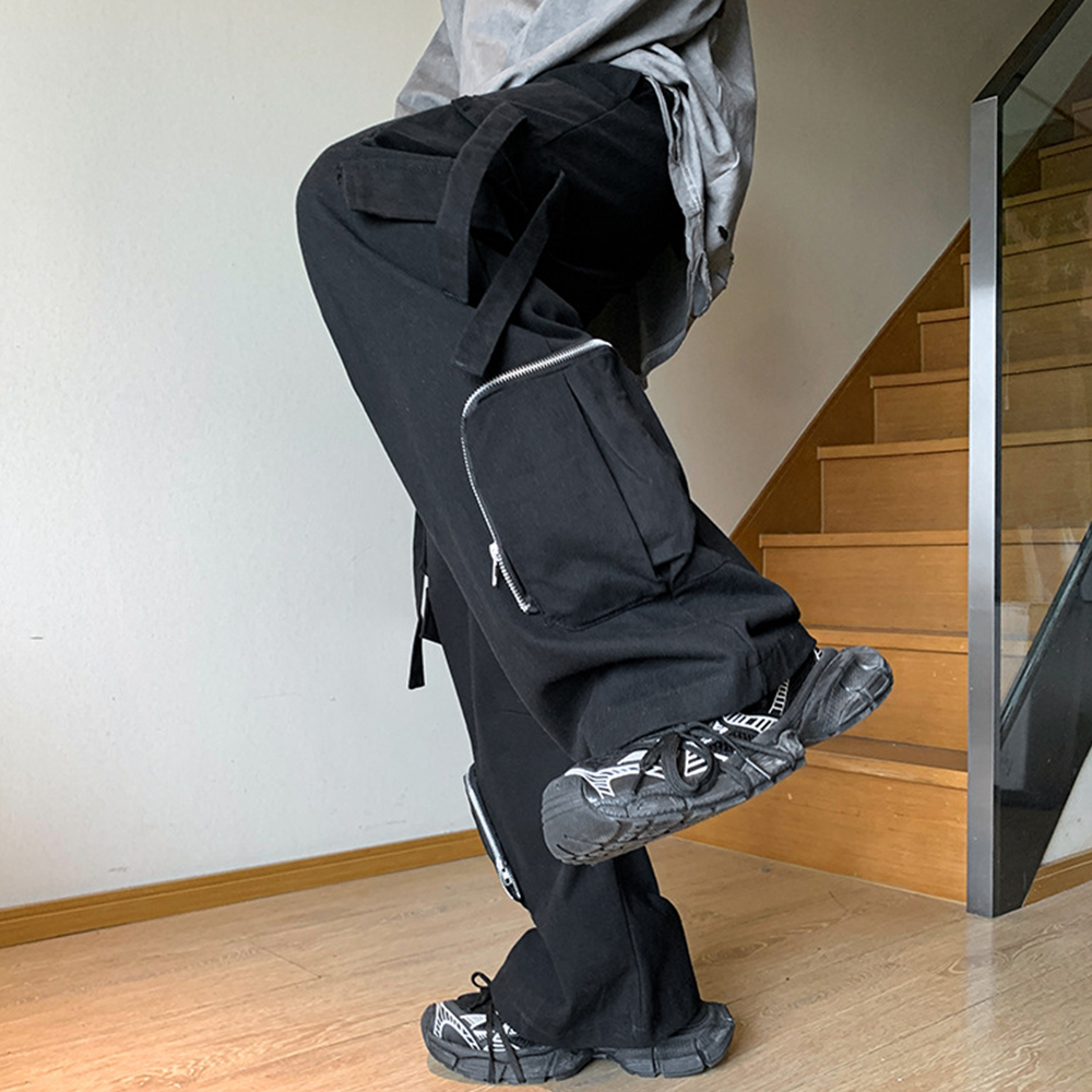 Functional Style Straight Wide Legs Cargo Sweatpants