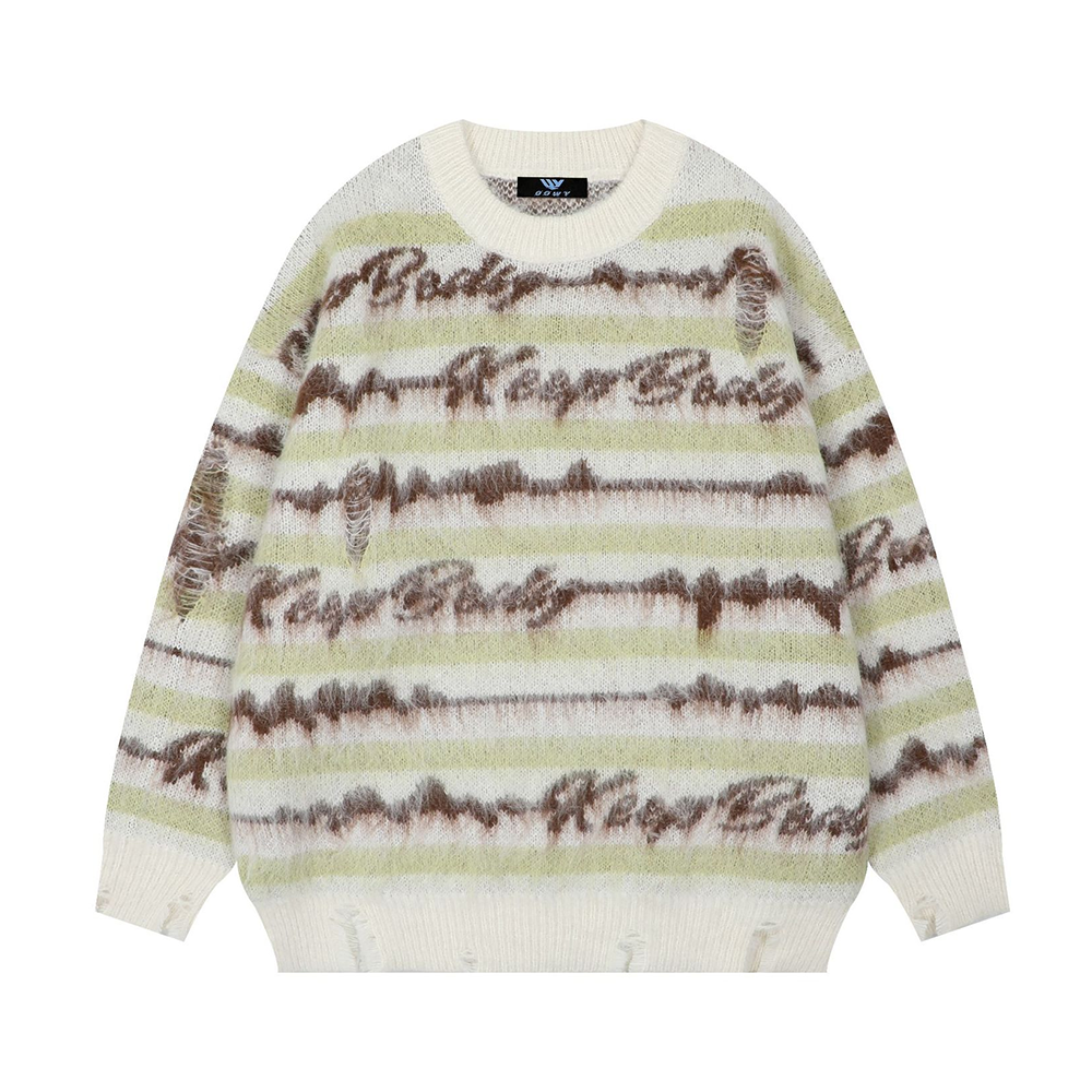 Retro Deer Plush Stripes Sweater