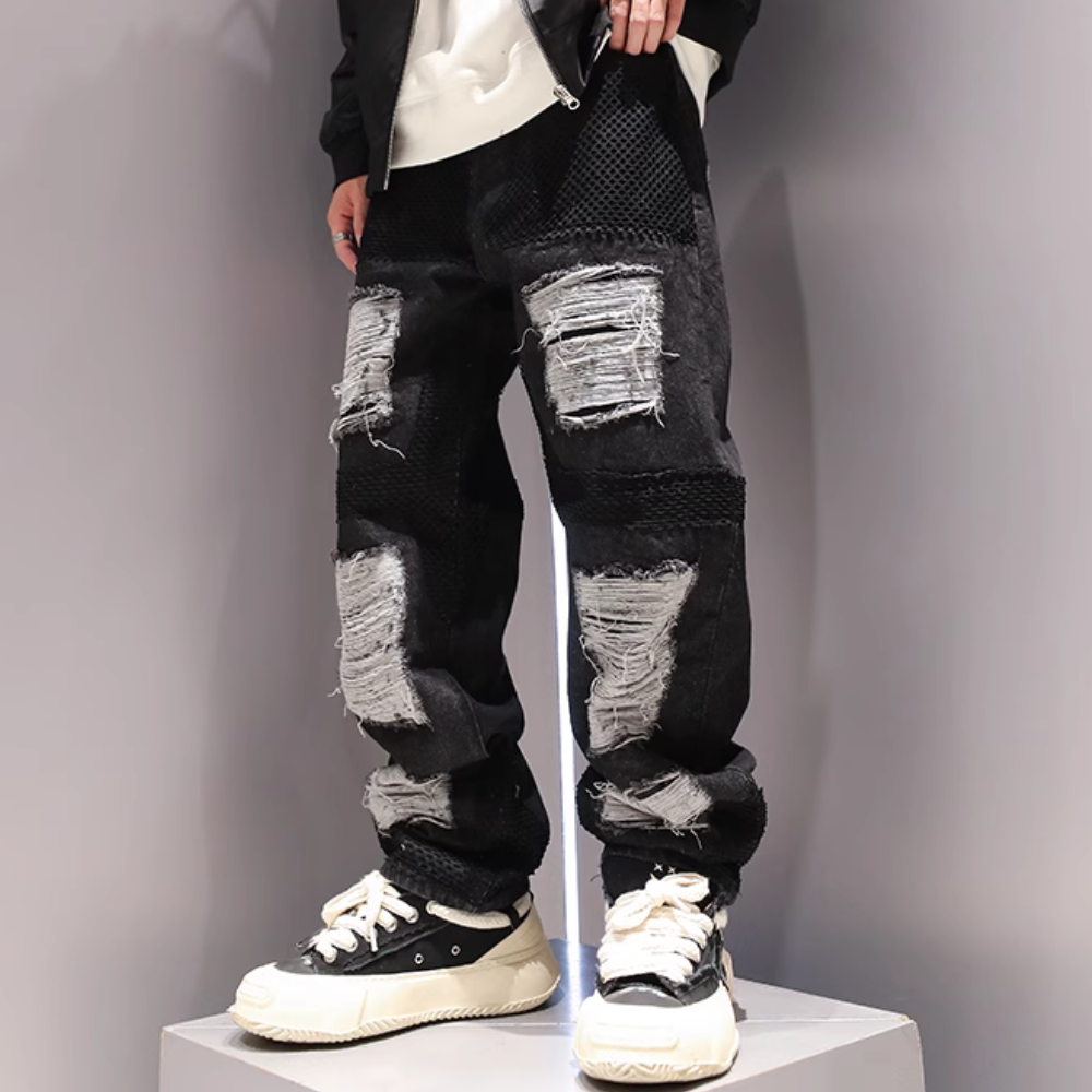 Mesh Patchwork Ripped Jeans