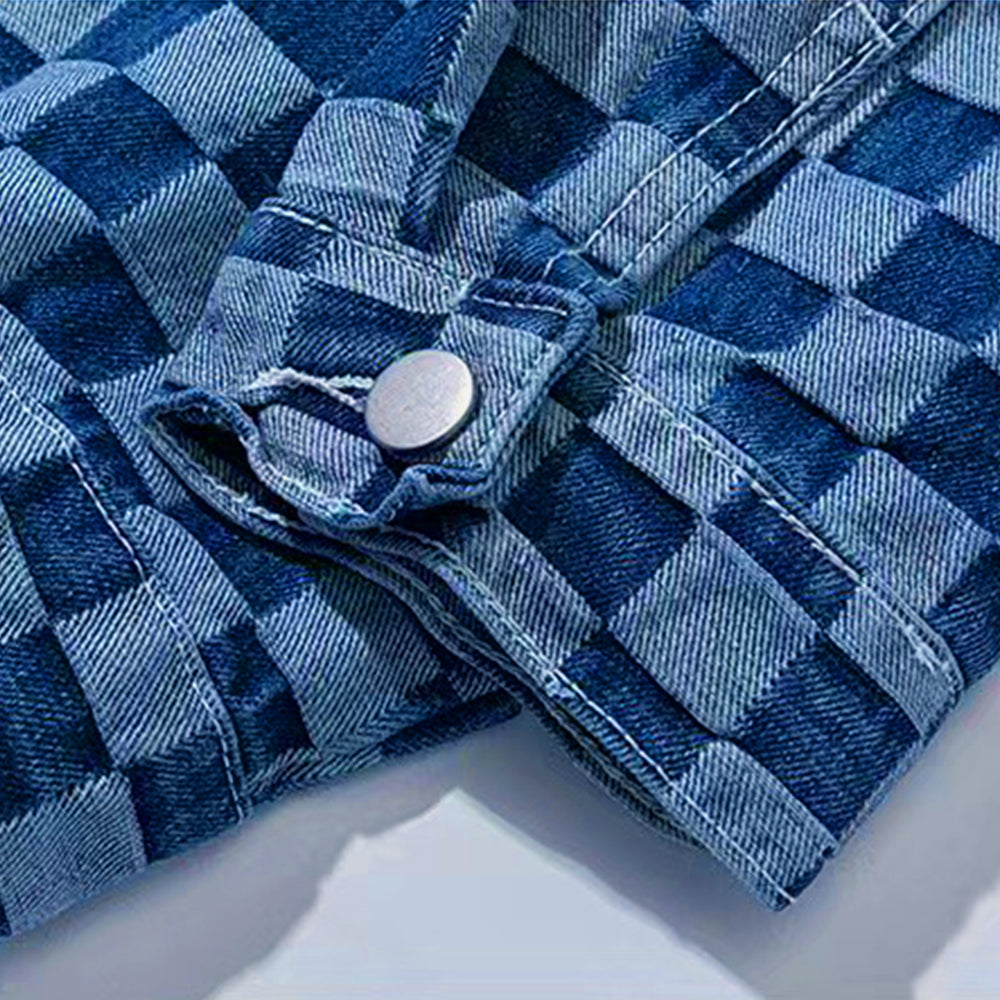 Street Checkerboard Lapel Denim Jackets