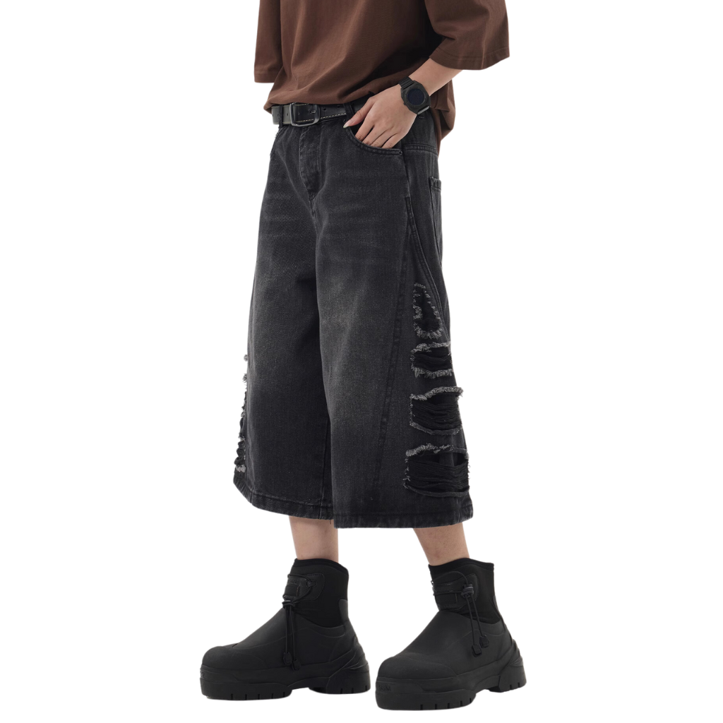 Side Ripped Denim Shorts