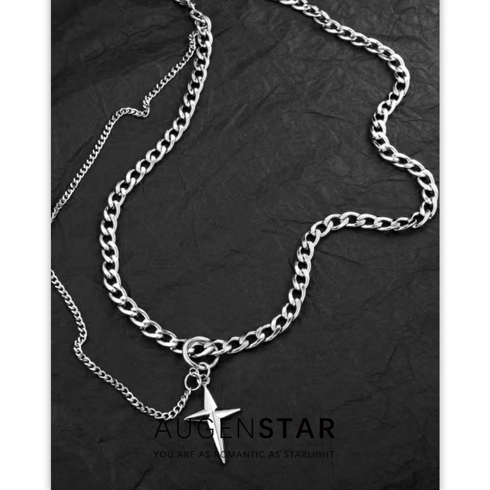 ASR | Titanium Steel Double Star Awn Hip Hop Necklace