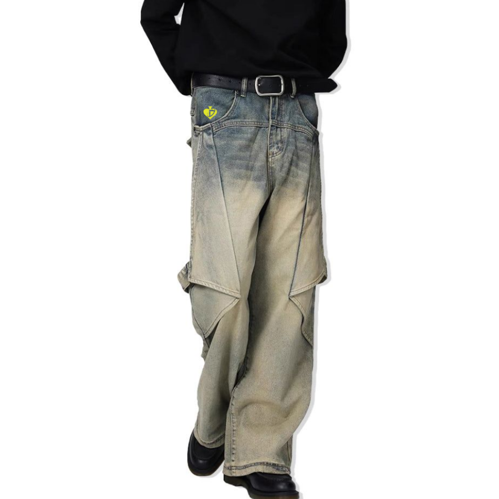 DF|Functional Solid Color Patchwork Jeans