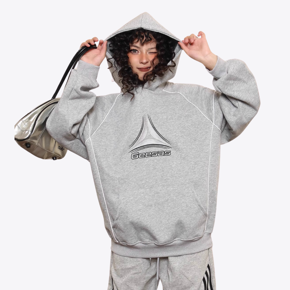 Contrast Color Line Embroidery Hoodie