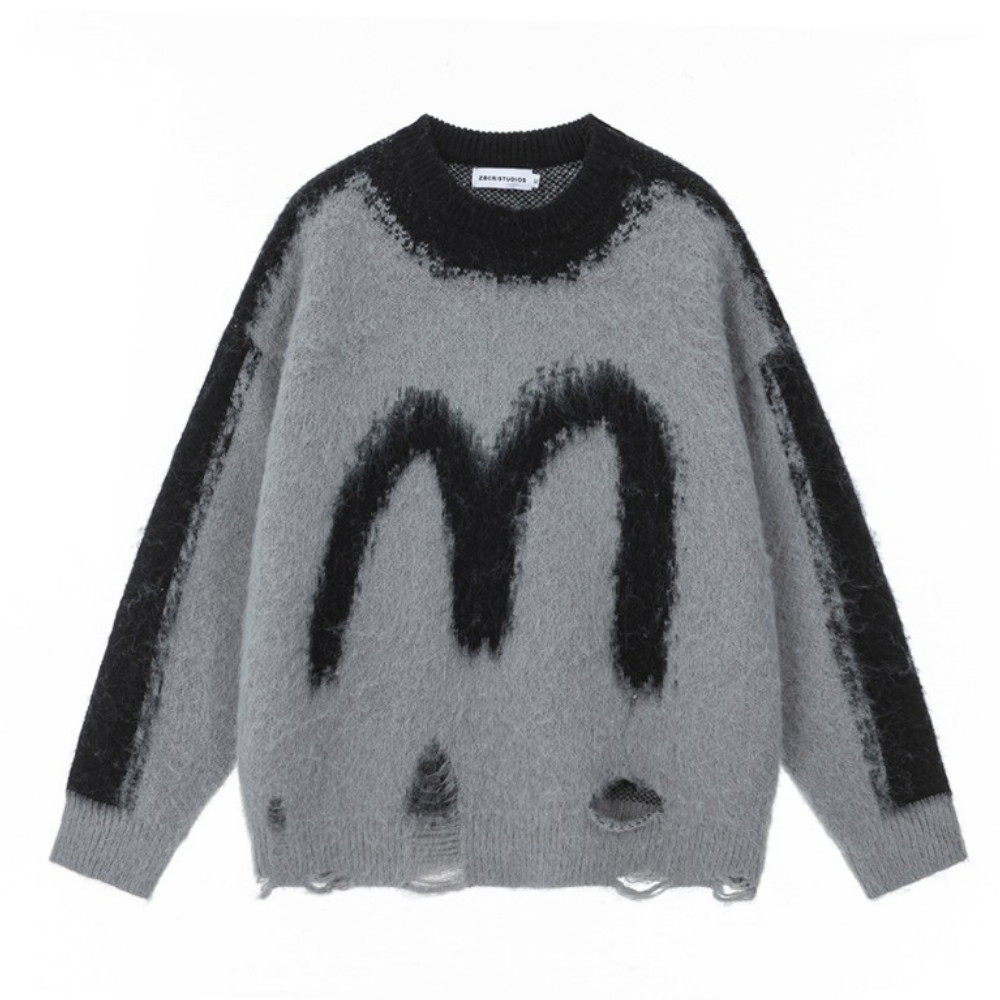 Distressed Mohair Letter Sweater