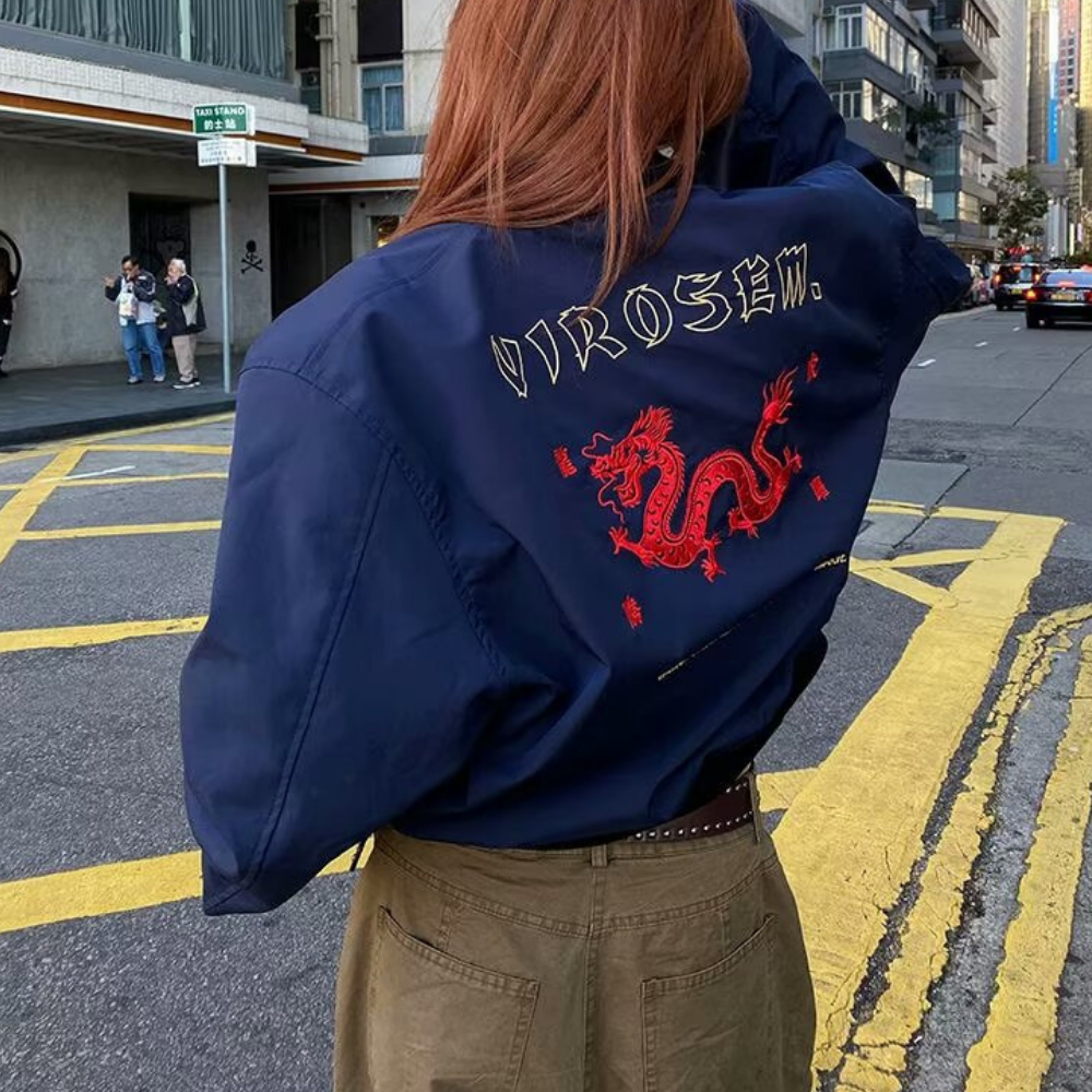 Classic Dragon Embroidered Bomber Jacket