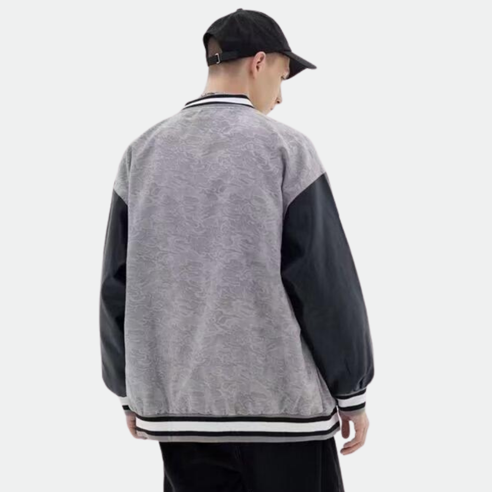 Raglan Patchwork Embroidered Leather Jacket