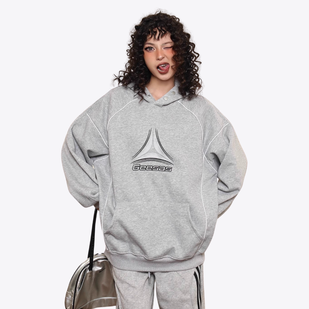 Contrast Color Line Embroidery Hoodie