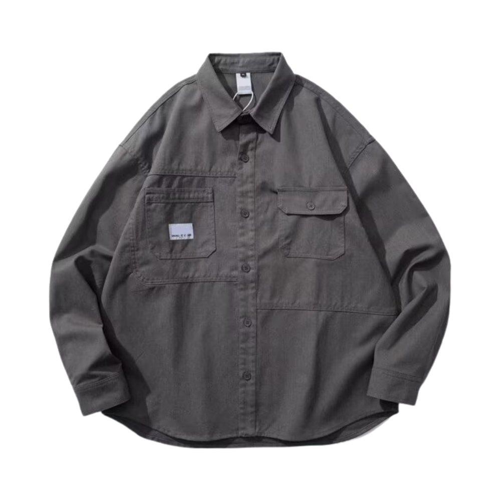 Solid Color Lapel Work Shirt