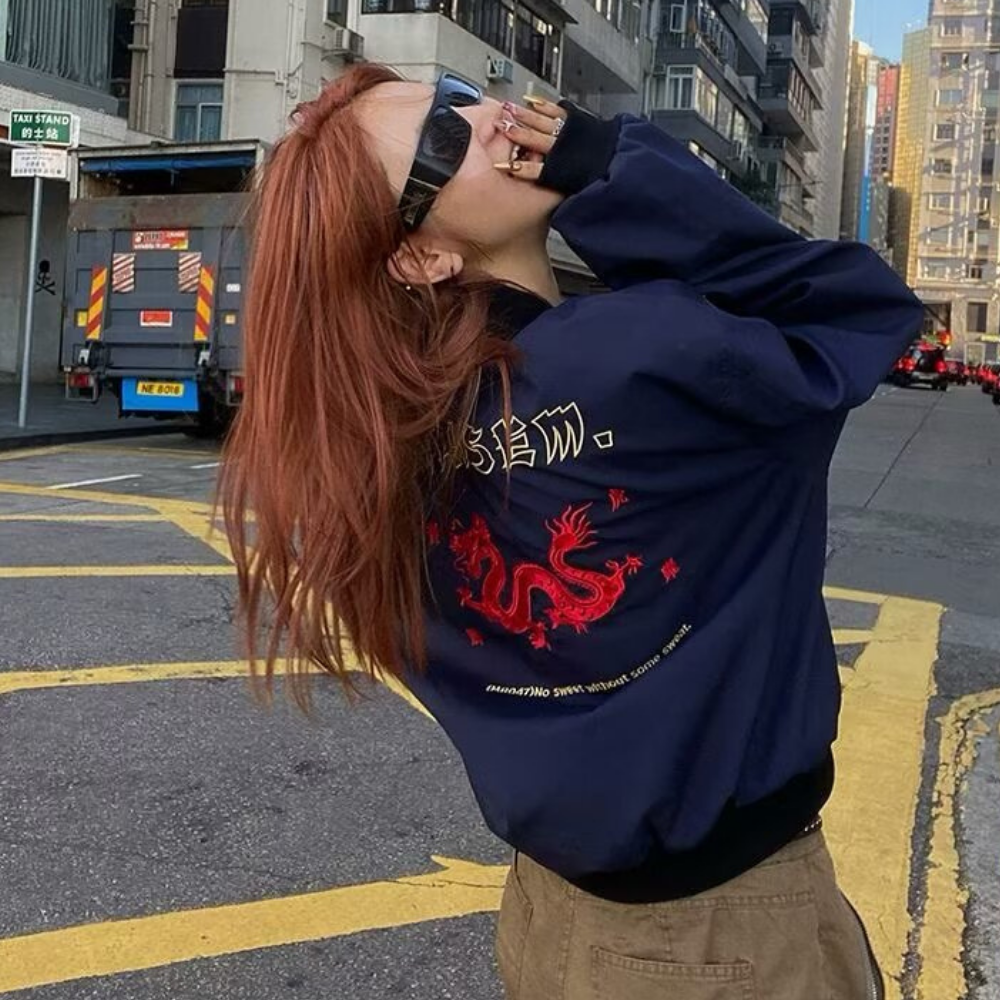 Classic Dragon Embroidered Bomber Jacket