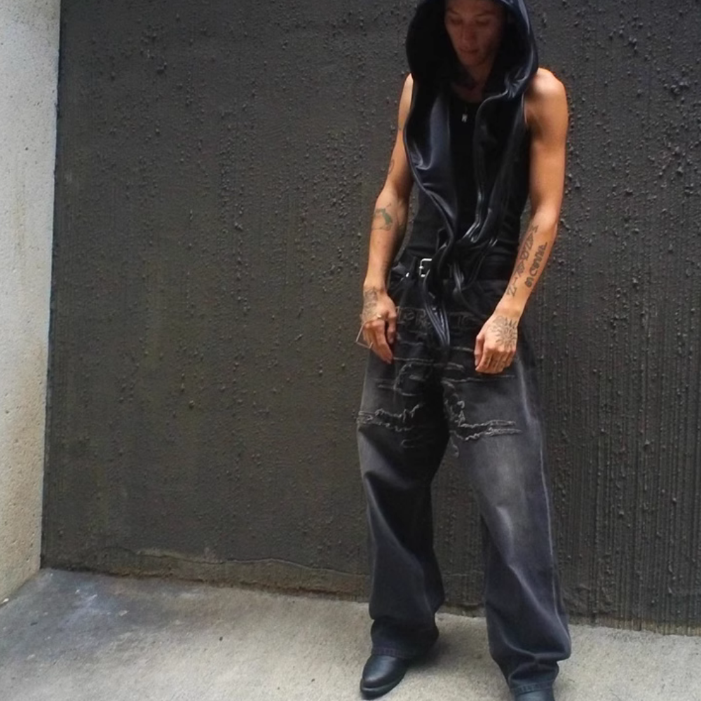 DF |Trendy Washed Patch Embroidered Jeans