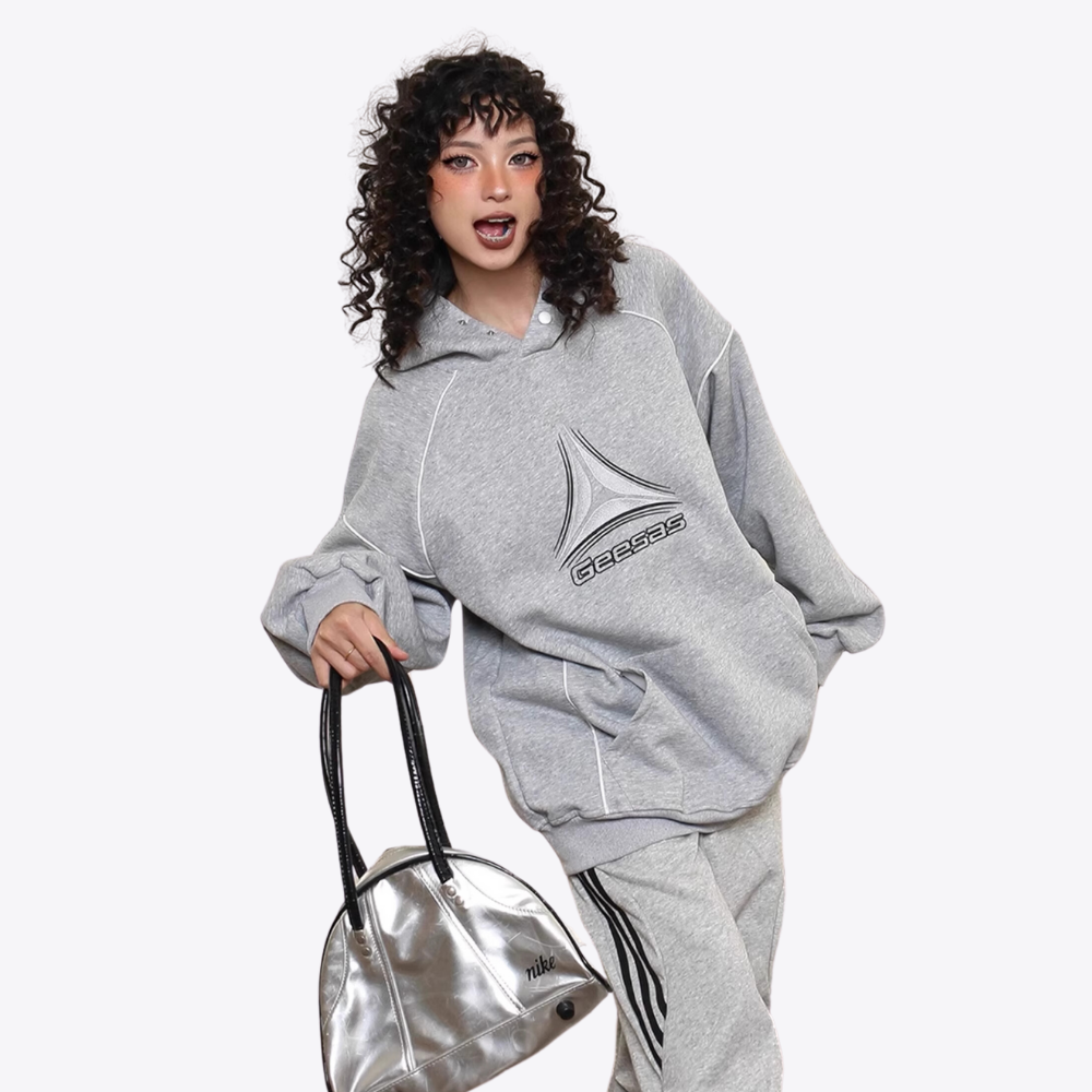 Contrast Color Line Embroidery Hoodie