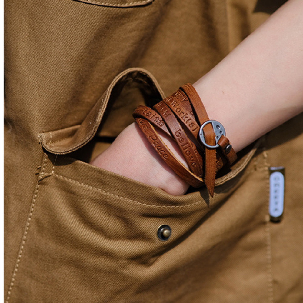 Punk Embossed Leather Bracelet