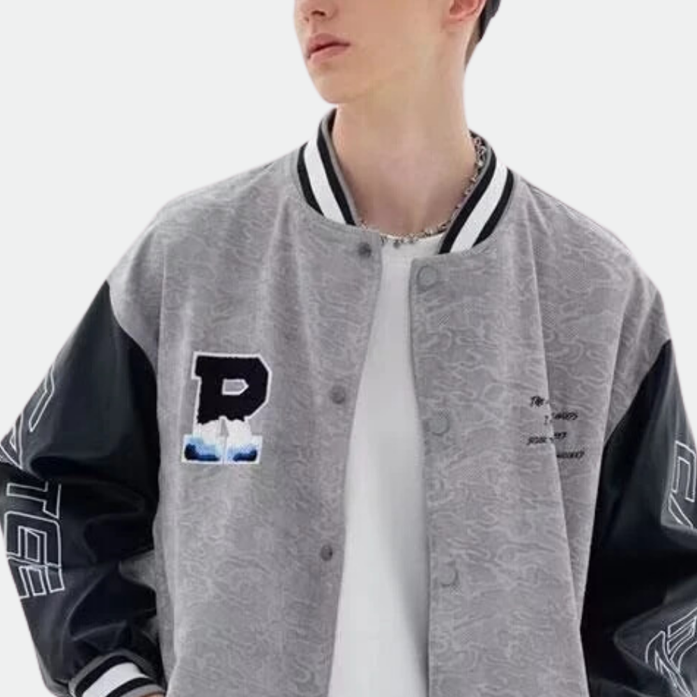 Raglan Patchwork Embroidered Leather Jacket