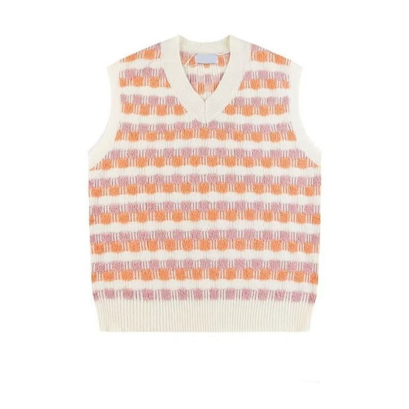 Casual Morandi Checker Knitted Vest