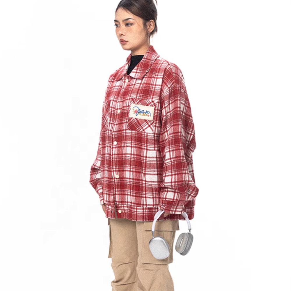 Rose Patch Embroidered Plaid Shirt