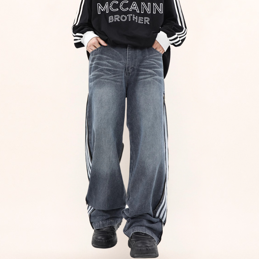 Unseen Echoes Casual Side Zipper Three-Bar Jeans