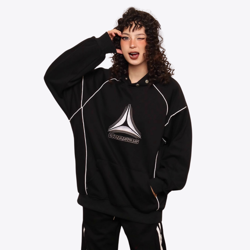 Contrast Color Line Embroidery Hoodie