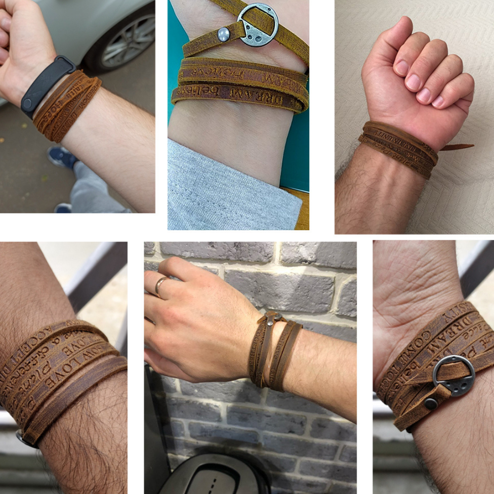 Punk Embossed Leather Bracelet