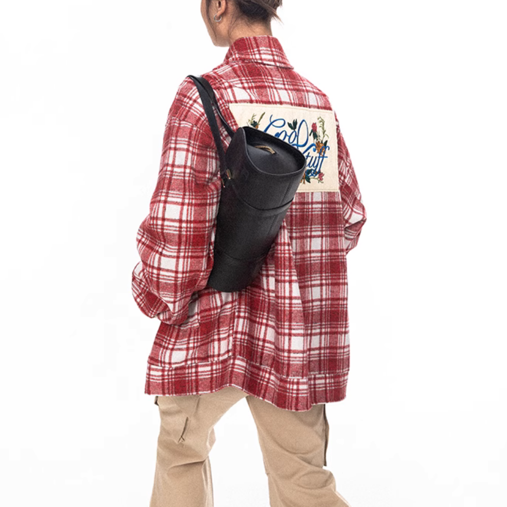 Rose Patch Embroidered Plaid Shirt