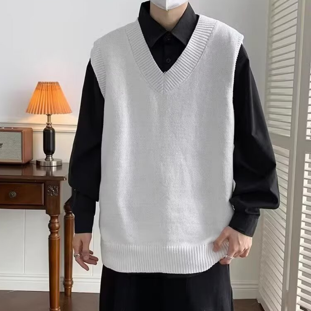 Solid V-Neck Knitted Vest