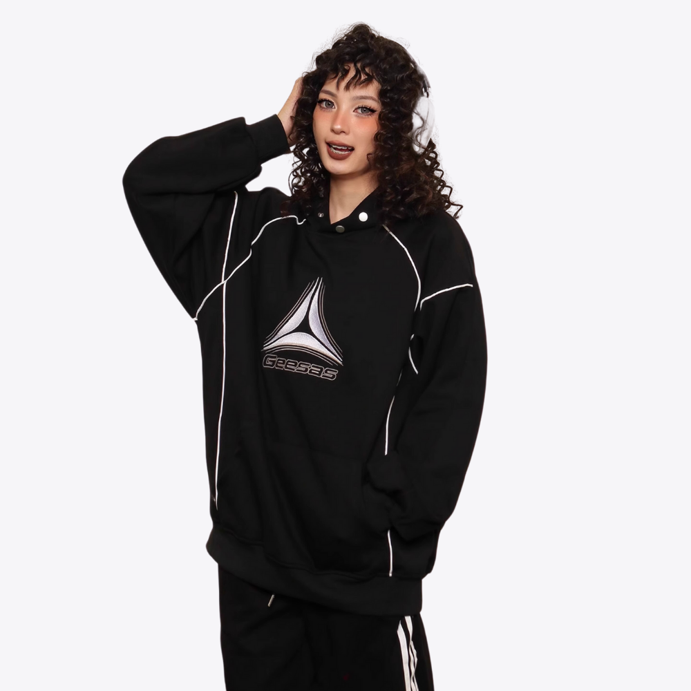 Contrast Color Line Embroidery Hoodie