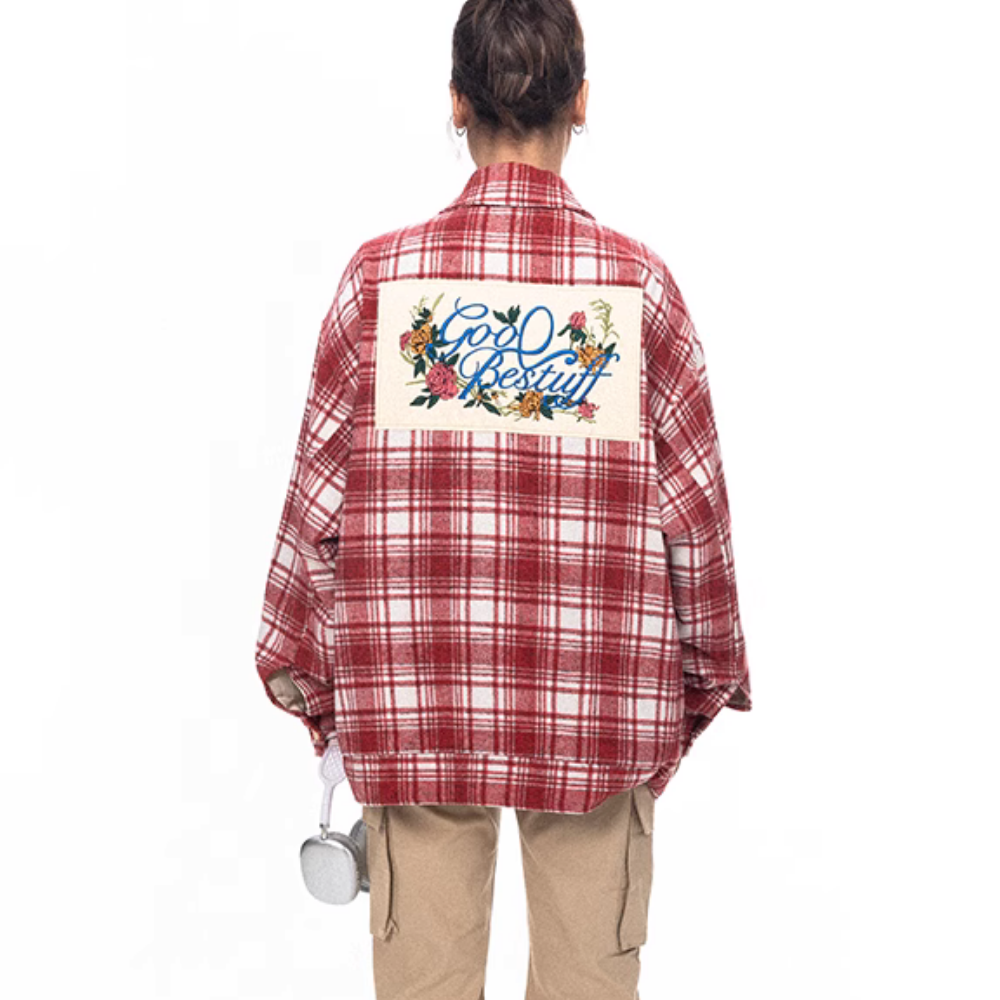 Rose Patch Embroidered Plaid Shirt