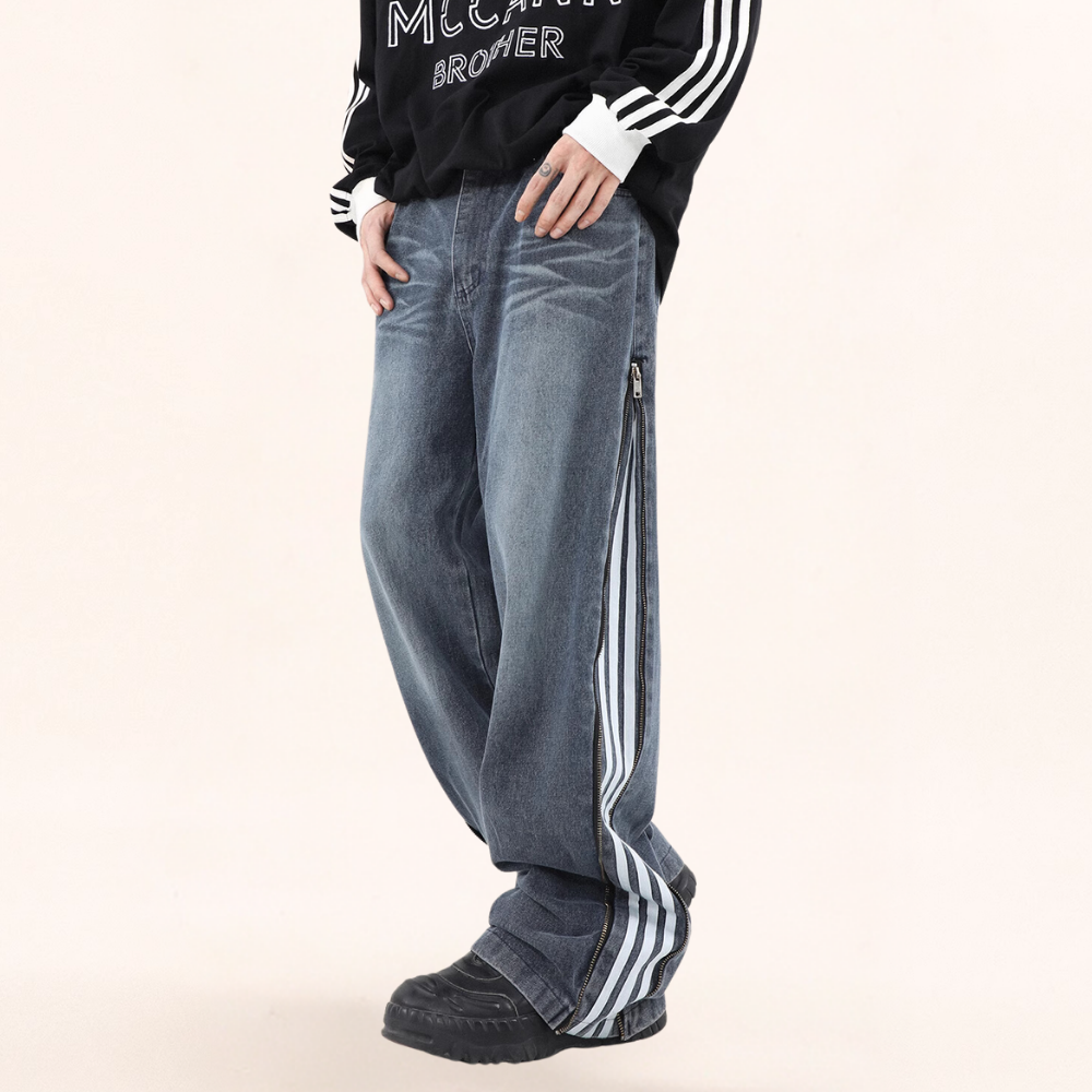 Unseen Echoes Casual Side Zipper Three-Bar Jeans