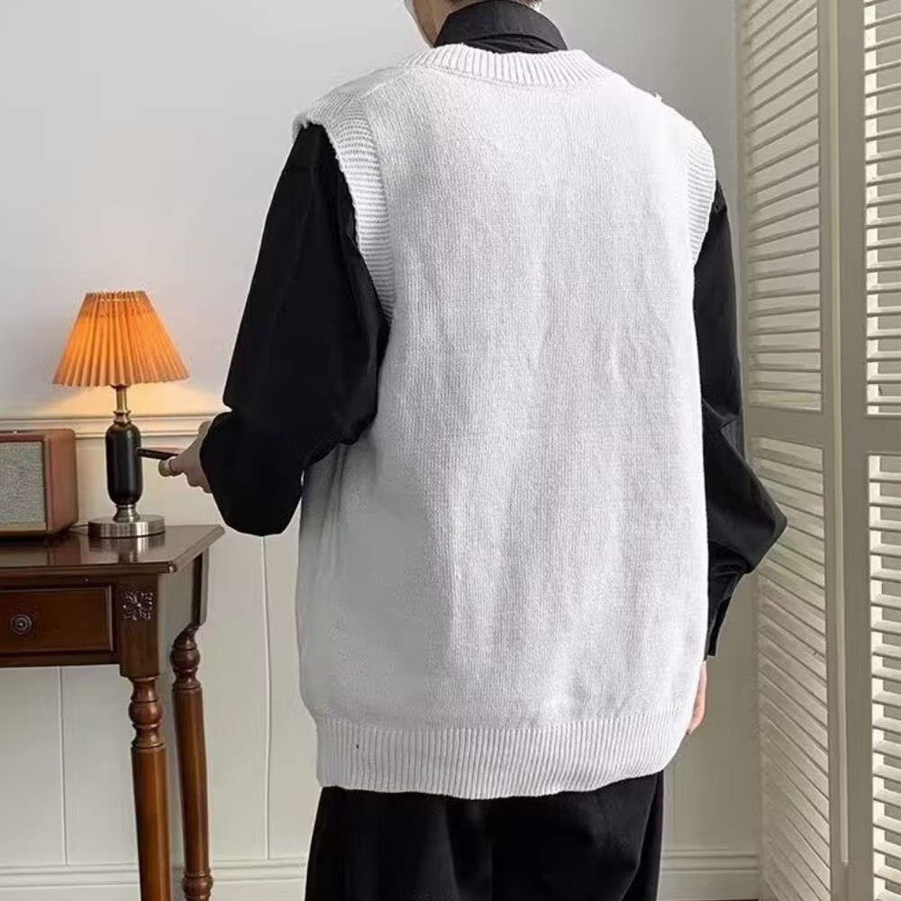 Solid V-Neck Knitted Vest