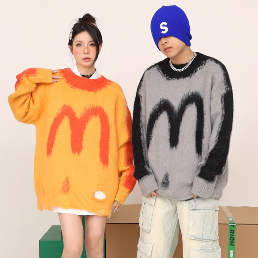 Distressed Mohair Letter Sweater