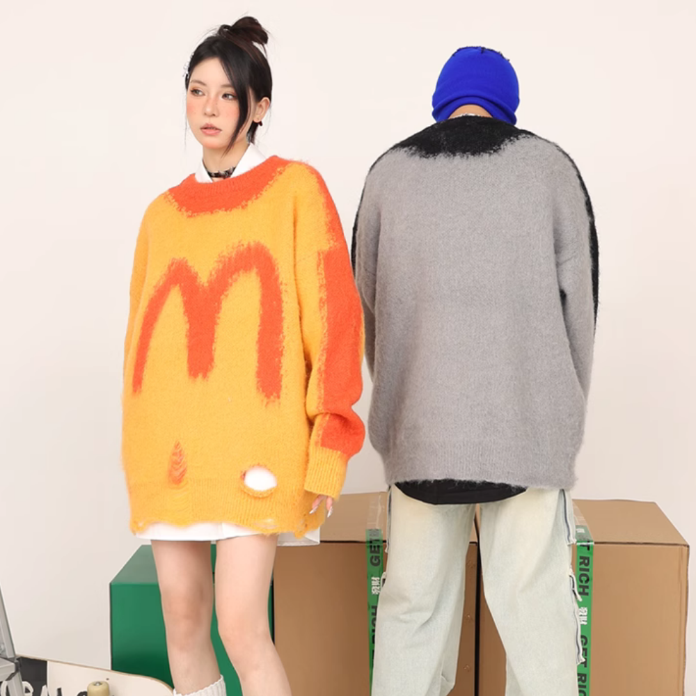 Distressed Mohair Letter Sweater